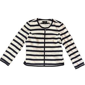 Jones wear navy blue and white blazer zip up stripes